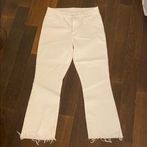 Mother Cropped Flare White Jeans